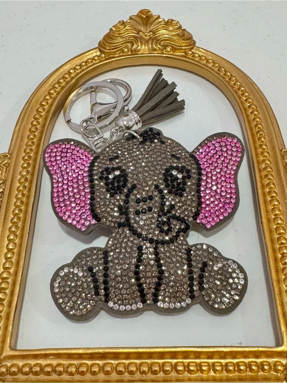 New Sparkling Elephant Keychain - Pink & Gray